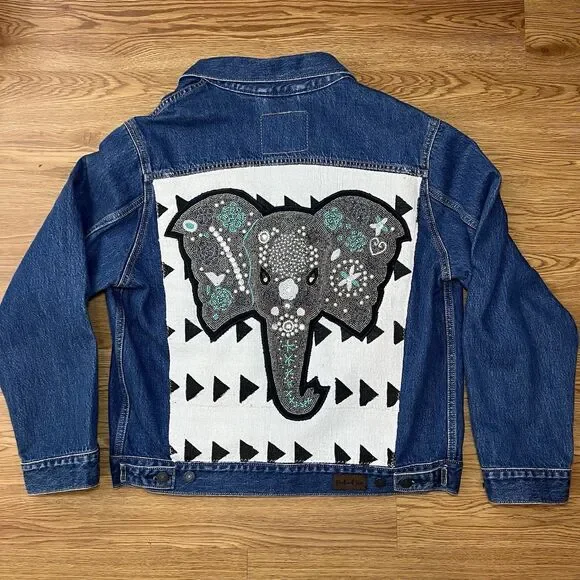 Pink & Silver Fashion Boho-Chic One Of A Kind Levi's Hand Beaded M Denim Jacket - Picture 2 of 16